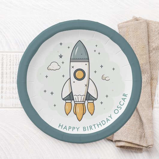 Zachte Pastel Beige Raketschip Papieren Bordje