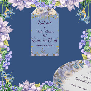 Zachte Pastel Blauwe Bloemen Sering Bloemige Baby  Cadeaulabel
