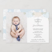 Zachte Pastel Blauwe Pioenen Kruis Jongen Doop Kaart (Voorkant / Achterkant)