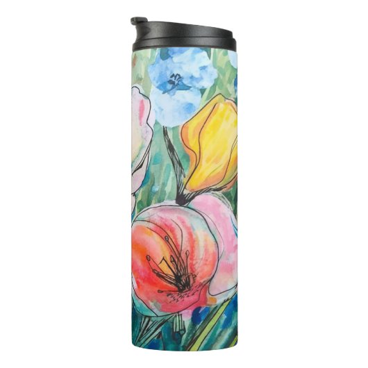 Zachte Pastel Bloem Ontwerp Thermosbeker (Geroteerd rechts)