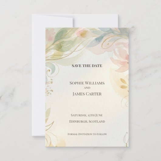 Zachte Pastel Bloemachtige Bewaar De Datum Trouwka Save The Date (Voorkant)