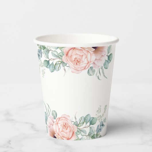 Zachte Pastel Bloemen 90ste Verjaardag Viering Papieren Bekers (Achterkant)