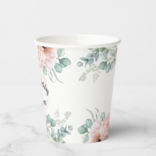 Zachte Pastel Bloemen 90ste Verjaardag Viering Papieren Bekers (Links)