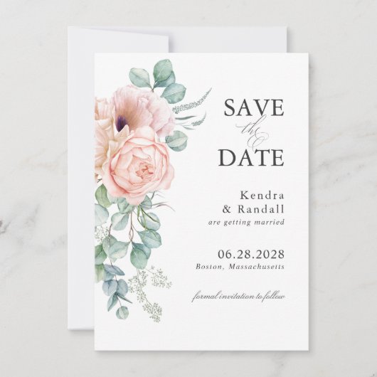 Zachte Pastel Bloemen Bruiloft Save the Date (Voorkant)