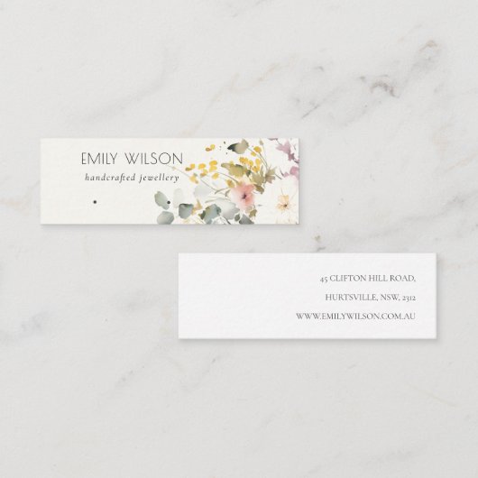 Zachte Pastel Bloemen Oorbel Hoop Loop Stud Displa Mini Visitekaartje (Voorkant / Achterkant)