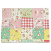 Zachte Pastel Bloemen Patchwork Gingham Rut Groot Cadeauzakje (Voorkant)