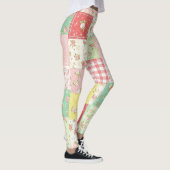 Zachte Pastel Bloemen Patchwork Gingham Rut Leggings (Rechts)