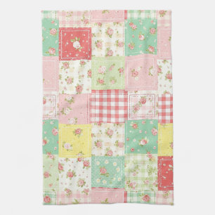 Zachte Pastel Bloemen Patchwork Gingham Rut Theedoek