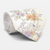 Zachte Pastel Bloemendecor Lavendel & Perzik Stropdas (Opgerold)