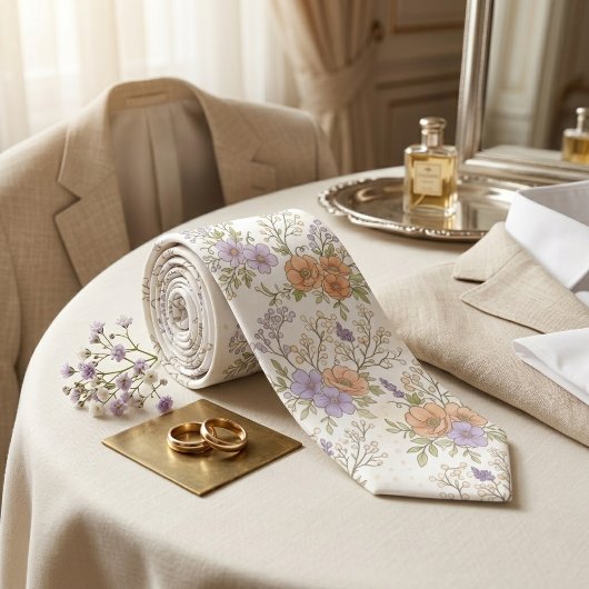 Zachte Pastel Bloemendecor Lavendel & Perzik Stropdas