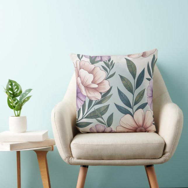 Zachte Pastel Bloemendessin Kussen (Stoel)