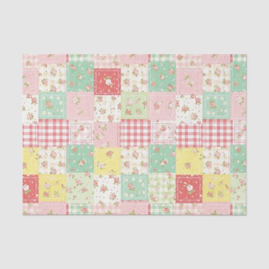 Zachte Pastel Bloemenpatchwork Ginghamruit Tissuepapier (Voorkant)