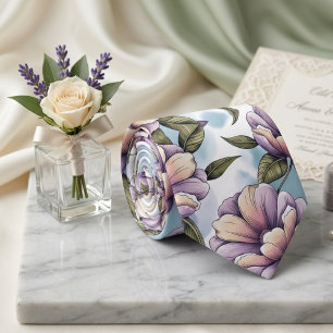 Zachte pastel bloemenprint stropdas
