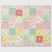 Zachte Pastel Bloemige Patchwork Ginghamruit Cadeaupapier (Vlak)