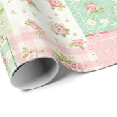 Zachte Pastel Bloemige Patchwork Ginghamruit Cadeaupapier (Rol Hoek)