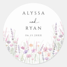 Zachte Pastel Bloemige Wilde Bloem Bruiloft Ronde Sticker
