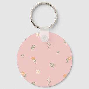 Zachte Pastel Bloemmotief op Roze Achtergrond Sleutelhanger