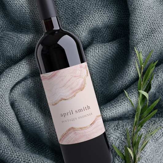  Zachte Pastel Blos Roze Goud Agaat Marmer Textuur Wijn Etiket