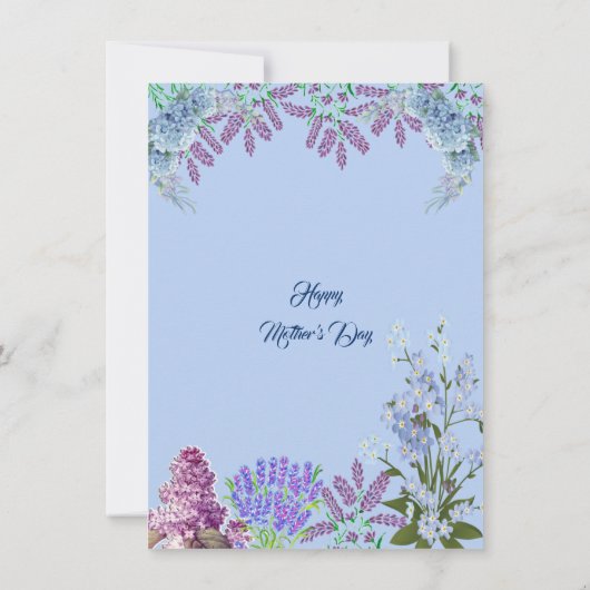 Zachte Pastel Blue Lila Hydrangea 1st Moederdag Kaart (Achterkant)
