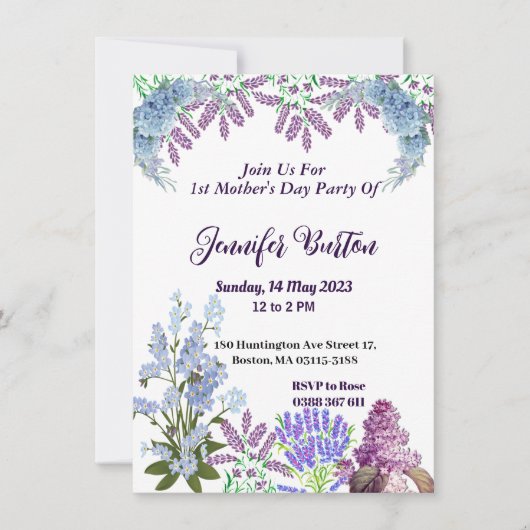 Zachte Pastel Blue Lila Hydrangea 1st Moederdag Kaart (Voorkant)