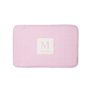Zachte Pastel Blush Baby Roze en Witte Geruite Badmat