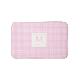 Zachte Pastel Blush Baby Roze en Witte Geruite Badmat