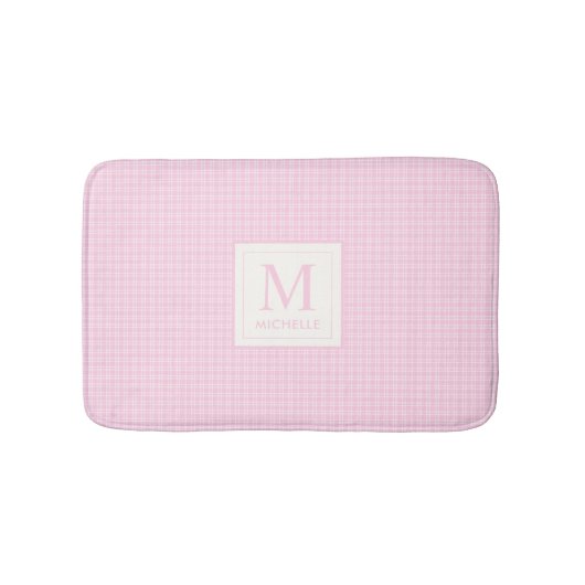 Zachte Pastel Blush Baby Roze en Witte Geruite Badmat (Voorkant)