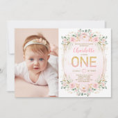 Zachte Pastel Blush Flower Glitter 1e Verjaardag M Kaart (Voorkant)