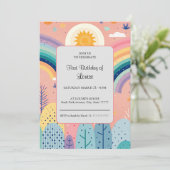 Zachte Pastel Boho Regenboog & Zon Boven Bos  Kaart (Staand voorkant)