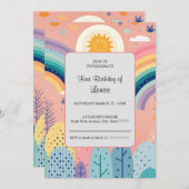 Zachte Pastel Boho Regenboog & Zon Boven Bos  Kaart (Voorkant / Achterkant)