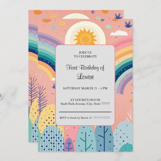 Zachte Pastel Boho Regenboog & Zon Boven Bos  Kaart (Voorkant / Achterkant)