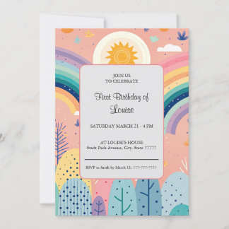 Zachte Pastel Boho Regenboog & Zon Boven Bos  Kaart