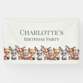 Zachte Pastel Bos Dieren Voor Kinderen Verjaardag Spandoek (Horizontaal)