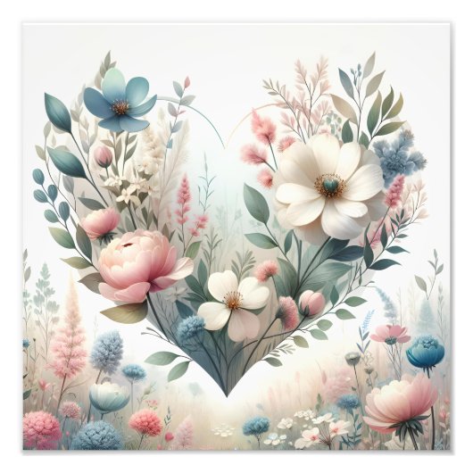 Zachte Pastel Botanische Bloemrijke Weide Foto Afdruk (Voorkant)