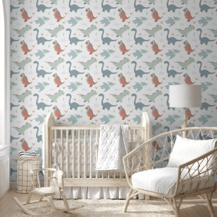 Zachte pastel dinosaurus babykamer sticker behang