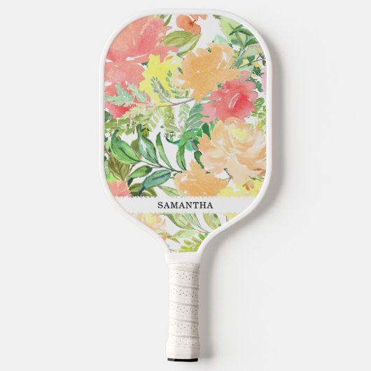 Zachte pastel en aardse tonen, bloementuin pickleball paddle (Achterkant)