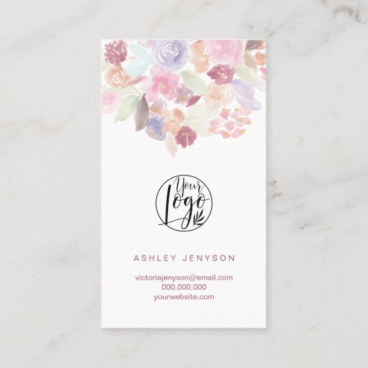 Zachte pastel floral script logo orde dank u visitekaartje (Achterkant)