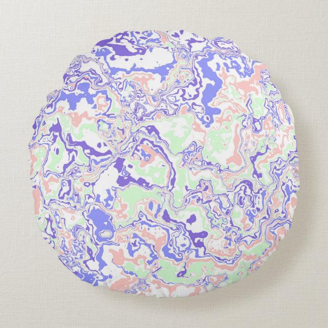 Zachte pastel Funky Boho Retro Abstract Marmer Rond Kussen (Voorkant)