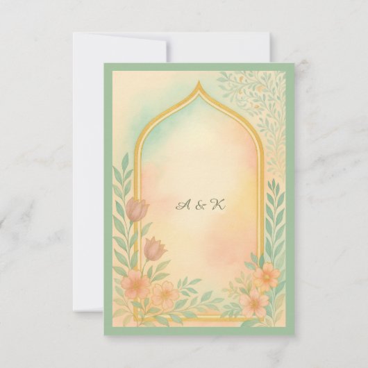 Zachte Pastel Goud Bloemen Boog Huwelijk RSVP Kaartje (Achterkant)