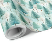Zachte pastel groene kerstbomen winterbos cadeaupapier (Rol Hoek)