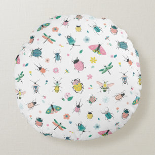 Zachte Pastel Insecten en Buggen Patroon Rond Kussen