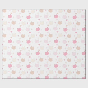 Zachte Pastel Kawaii Katten Hartjes en Sterren Inp Cadeaupapier