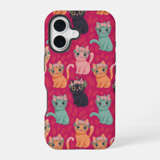 Zachte Pastel Kitten Patroon iPhone 16 Hoesje