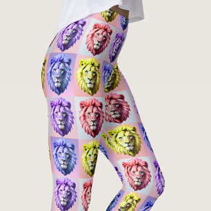 Zachte Pastel Kleur Leeuwenkop Geruit Patroon Ontw Leggings