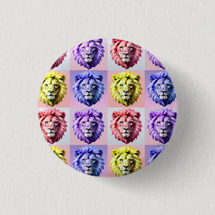 Zachte Pastel Kleur Leeuwenkop Geruit Patroon Ontw Ronde Button 3,2 Cm