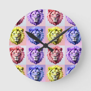 Zachte Pastel Kleur Leeuwenkop Geruit Patroon Ontw Ronde Klok