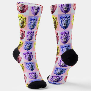 Zachte Pastel Kleur Leeuwenkop Geruit Patroon Ontw Sokken