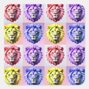 Zachte Pastel Kleur Leeuwenkop Geruit Patroon Ontw Vierkante Sticker