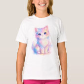 Zachte Pastel Kleuren Galaxy Kat T-Shirt (Voorkant)