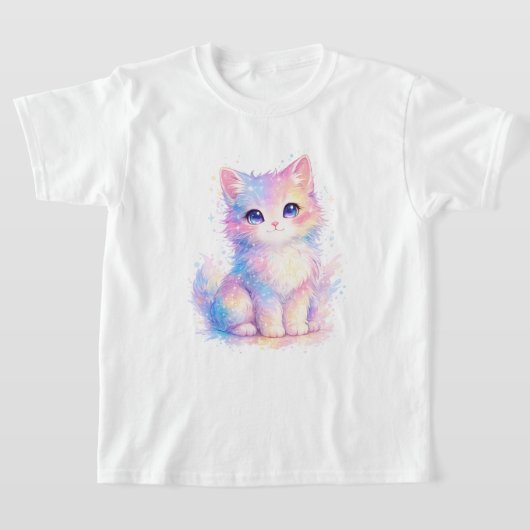 Zachte Pastel Kleuren Galaxy Kat T-Shirt (Laagn)